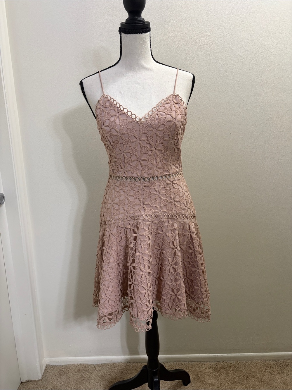 Chic Light Pink Lace Mini Dress